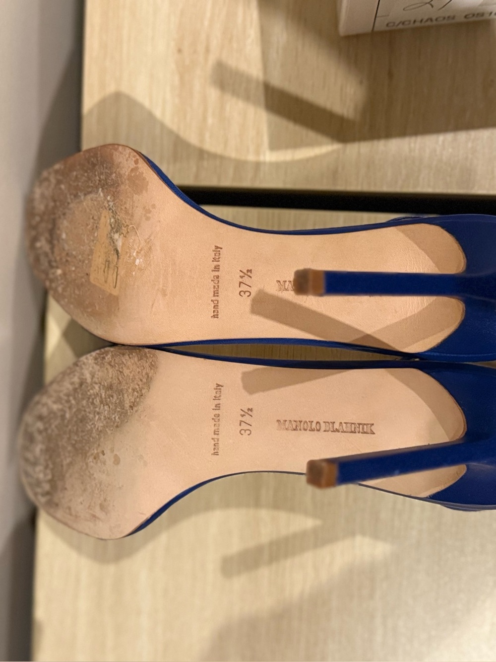 Manolo Blahnik Navy Leather Stiletto Sandals - Picture 4 of 4